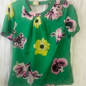 J Crew Floral Green Women's Top cut out detail on the back / small